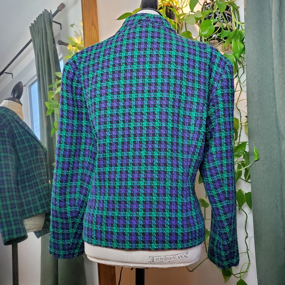 VINTAGE | Cimone Wool Blend Herringbone Green Purple Blazer Jacket (Size M) - Picture 5 of 10